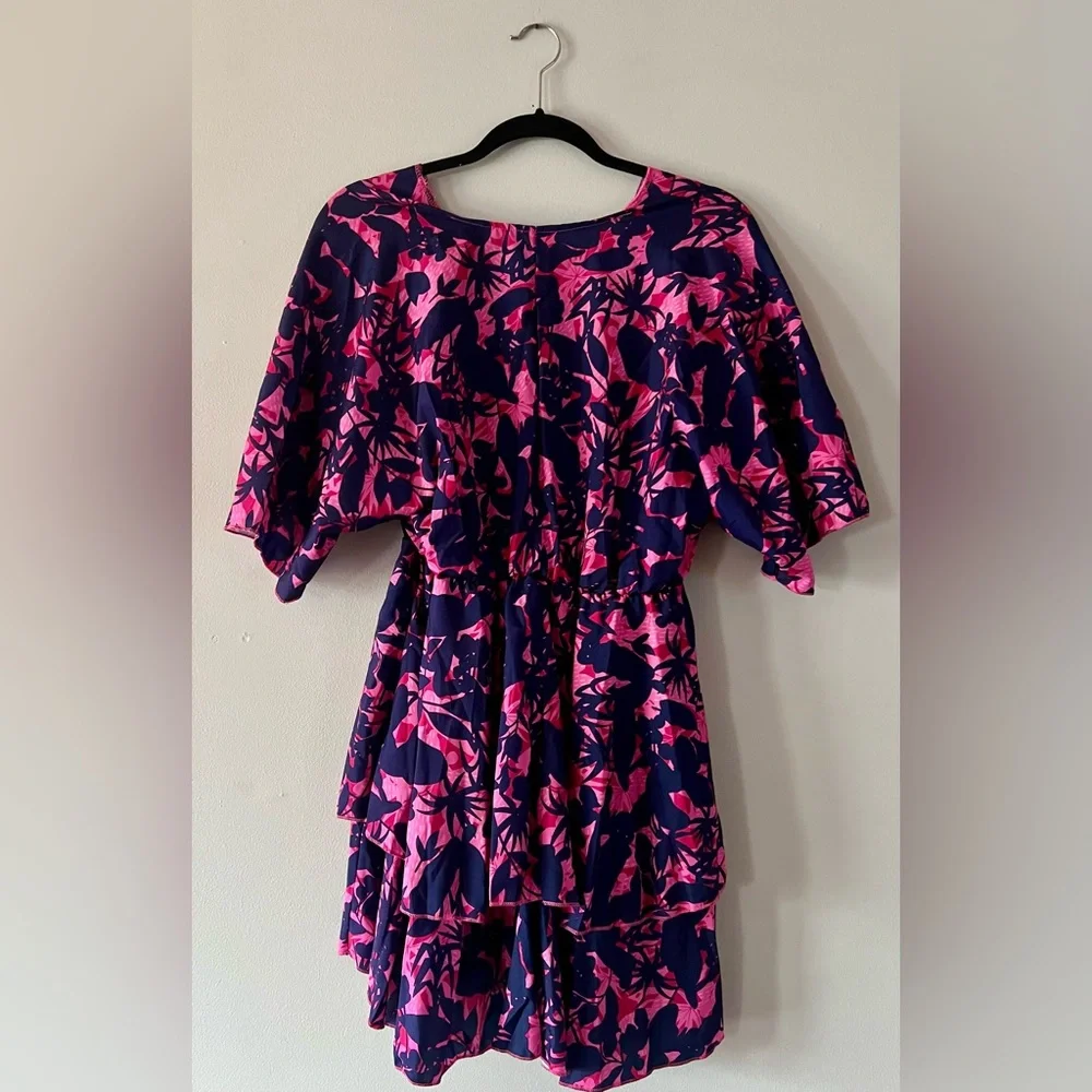 Navy and Hot Pink Floral Dress - Picture 3 of 3